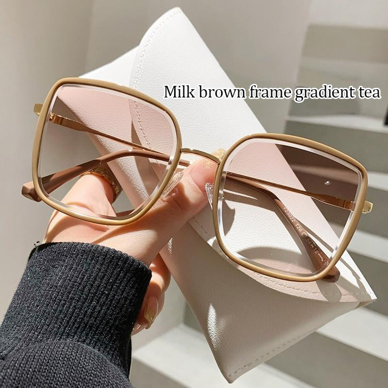 2025 New Gradient Color High-End Large Frame Sunglasses Bare Face Slim Personality Net Celebrity Anti-Ultraviolet Female Sunglasses