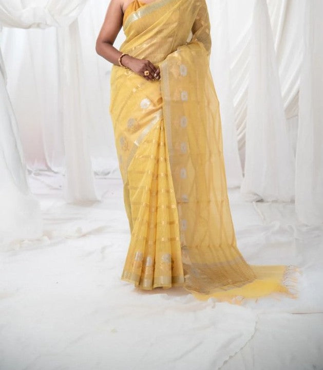 Banarasi Linen Cotton Silk Pre draped Saree